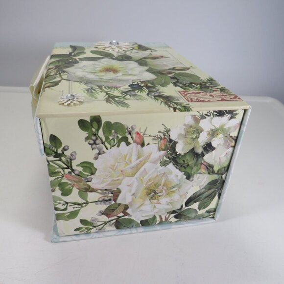 White Rose Gift Box w Magnetic Closure 8x5.5" with glitter, paper flower accents - Picture 5 of 10